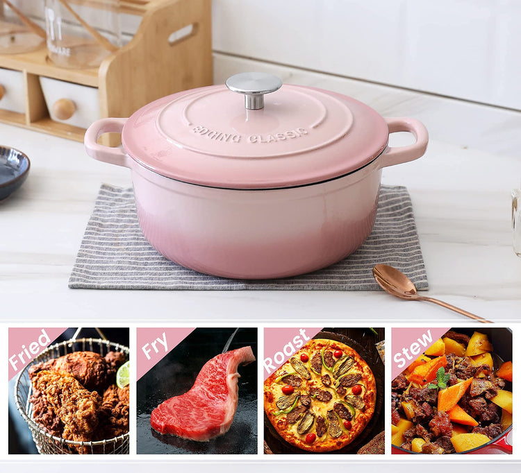 Enameled Cast Iron Covered 5.5 Quart Dutch Oven with Dual Handle
