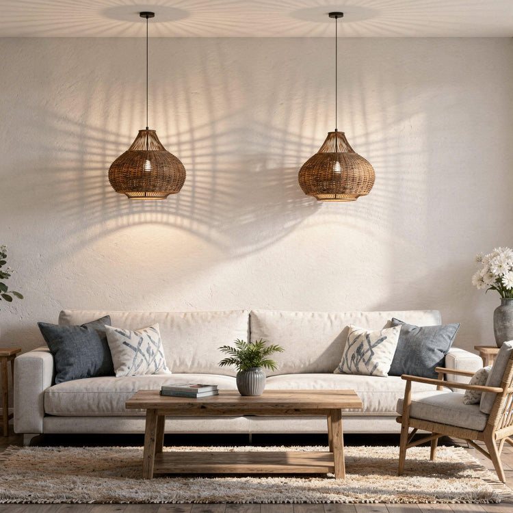 Wicker Pear Pendant Lamp Wicker & Bamboo Ball Pendant Light