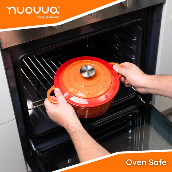 Cast Iron Pot with Lid – Non-Stick Ovenproof Enamelled Casserole Pot, Oven Safe up to 500° F – Sturdy Dutch Oven Cookware – Orange, 5-Quart, 24cm – by Nuovva - Nestoria