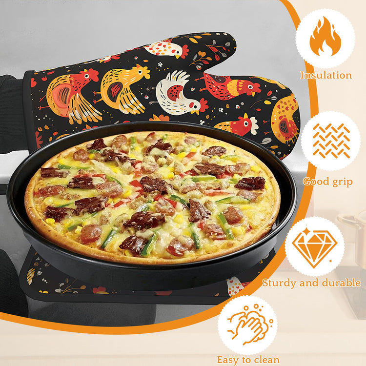 Colorful Rooster Oven Mitts and Pot Holders (4 Count)