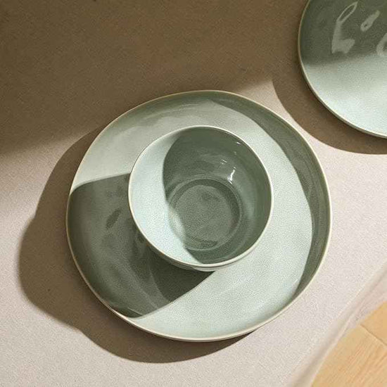 Stone Lain Mirella 24-Piece Dinnerware Set Stoneware, Plates and Bowls set, Microwave and Dishwasher Safe, Dish Set for 8, Light Green