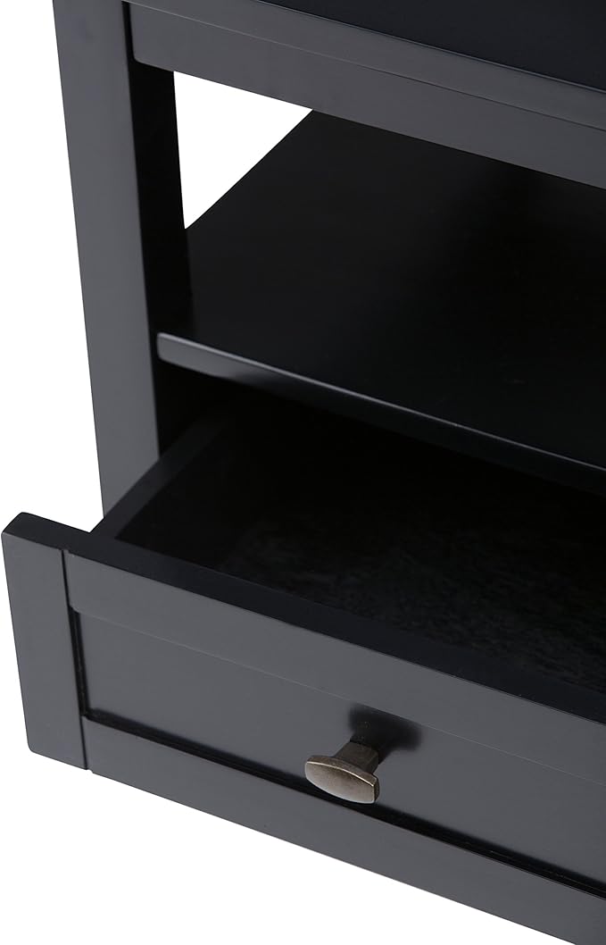 SIMPLIHOME Warm Shaker End Table - 20 inch Wide Solid Wood Side Table in Black, Transitional Accent Table for Living Room or Bedroom with Drawer, Open Shelf and Square Tapered Legs