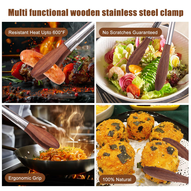 2 pcsTongs for Cooking with Wooden Tips