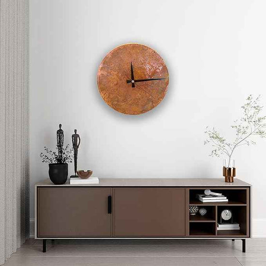 Handmade Copper Wall Clock Artisan Touch in Every Piece - Tree of Time Wall Decor Copper Clock for Living Room, Office, Kitchen & Bedroom (Rusty Clock, 17.7)
