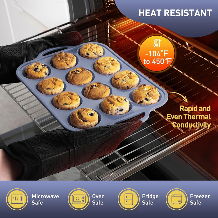 2 Packs 12 Cups Silicone Muffin Pan with Metal Reinforced Frame Regular Size Cupcake Pan Tray Egg Bites Silicone Circle Cookie Molds Muffin Tin Bread Loaf Pans for Homemade Reusable Tart Pans