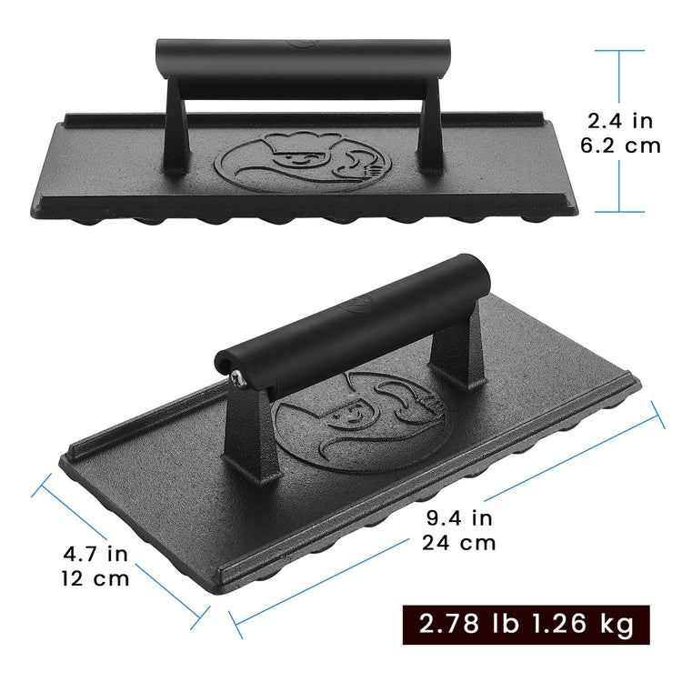 3lbs Cast Iron BBQ Grill Press with Heat Resistant Handle
