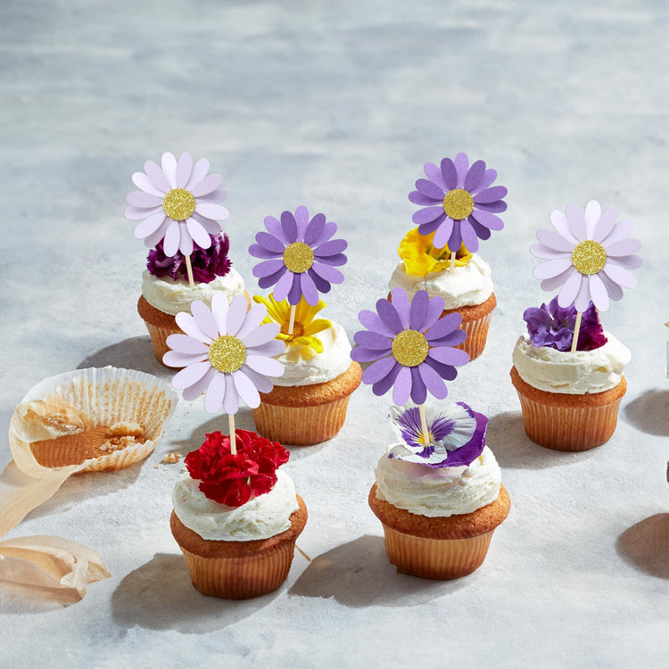 24Pcs Purple Daisy Cupcake Toppers Flower Cake Toppers Daisy Cake Decorations Chrysanthemum Cupcake Toppers Spring Daisy Flower Cake Picks for Birthday Wedding Supplies (24 Count)