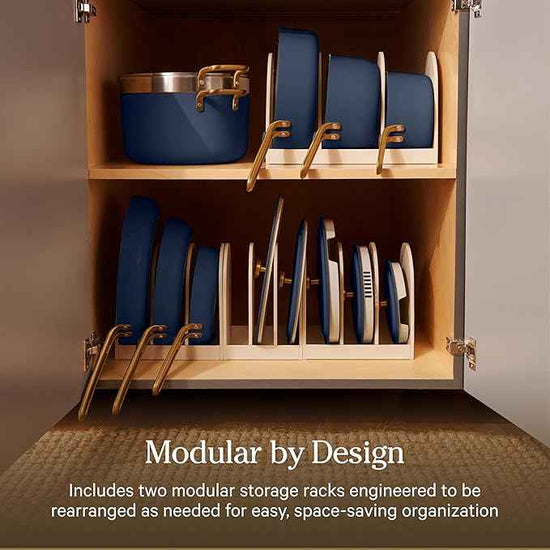 Our Place 11-Piece Essentials Complete Cookware Set - Ceramic Fry Pan, Saucepan, Sauté Pan, Stock Pot, Strainer Basket & Rack Storage | Thermakind™ Nonstick, Oven Safe up to 450°F | Blue Salt