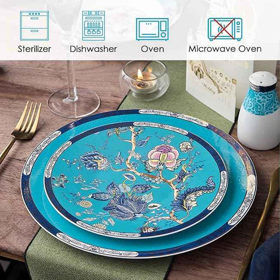ACMLIFE Bone China Dinnerware Set for 4, 12-Piece Vintage Floral Dinnerware Set, Kitchen Plates and Bowls Set, Fine China Set Gifts Mother's Day, Dinnerware Sets Blue and White for Women (Blue)
