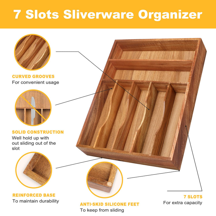 Kitchen Acacia Silverware Organizer