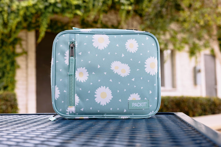 R) Freezable Classic Lunch Box, Daisy Sage, Built with EcoFreeze(R) Technology, Collapsible, Reusable, Zip Closure With Zip Front Pocket and Buckle Handle, Designed for Fresh Lunch On the Go