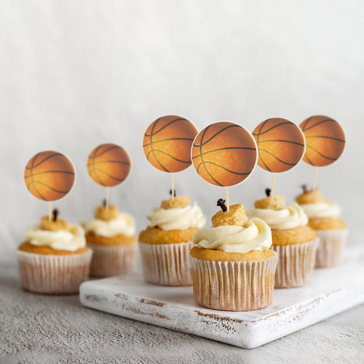 24Pcs Basketball Cupcake Toppers Star Sports Ball Cupcake Picks Baby Shower Basketball Sports Players Theme Birthday Party Cake Decorations Supplies (24 Count)
