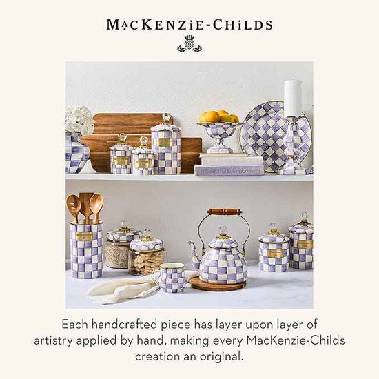 MACKENZIE-CHILDS Enamel Colander, Decorative Kitchen Strainer, Small, Purple-and-White Violet Check