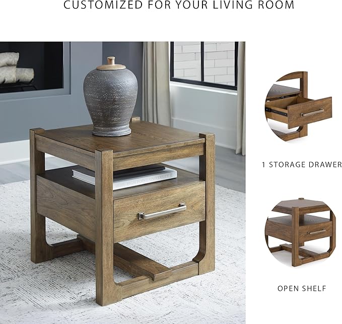 Signature Design by Ashley Cabalynn Casual End Table with 1 Drawer, Light Brown