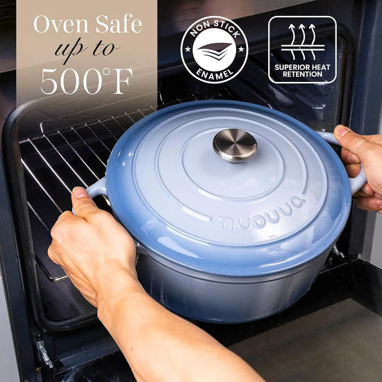 Nuovva Enamelled Cast Iron Dutch Oven Pot with Lid 6.4 Quart Non Stick Casserole Pot – Heavy Duty & Oven Safe up to 500° F for Bread Baking, Braising, Stews, Roasting – 28cm Costal Blue - Nestoria