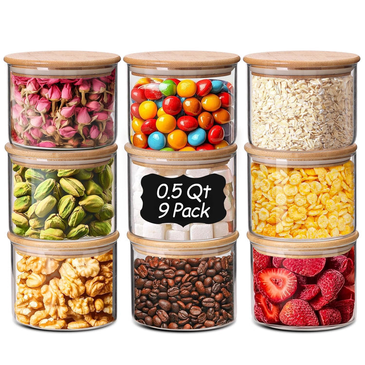 Glass Storage Containers With Lids 0.5 Qt (9 Count)