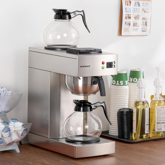 12-Cup Coffee Maker 1.8L Commercial Drip Coffee Maker Pour Over Coffee Machines with 2 Glass Carafes and 2 Warmers Plate Stainless Steel Coffee Brewer for Cofe Bar and Restaurant