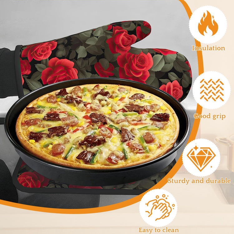 Red Rose Oven Mitts and Pot Holders Set (4 Count)