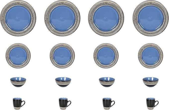16 Piece Dinnerware Set, Ceramic Plates and Bowls Sets for 4, Microwave and Dishwasher Safe, Handcrafted Tree Bark Series Dish Set, Blue