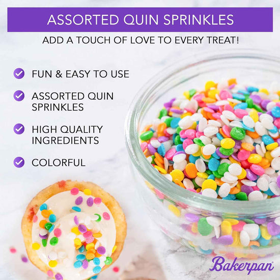 Bakerpan Quins Sprinkles for Cake Decorating - 4 Ounces - Silver Edible Confetti Sprinkles for Cupcakes, Ice Cream, Cookies, Cakes (Made in USA)