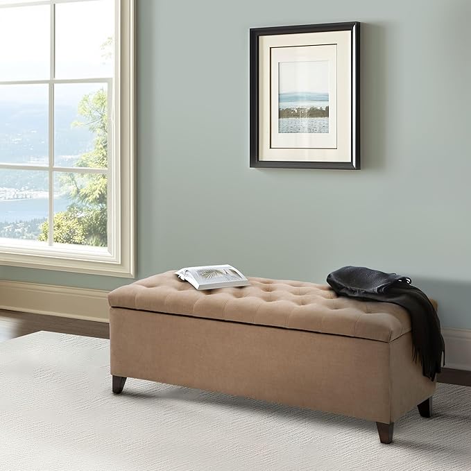 Madison Park Entryway Accent Bench for Living Room Flip Top Storage Chest, Shandra Tufted Top Upholstered Storage Bench End of Bed for Bedroom Furniture, Indoor Seating, 49"Wide, Sand
