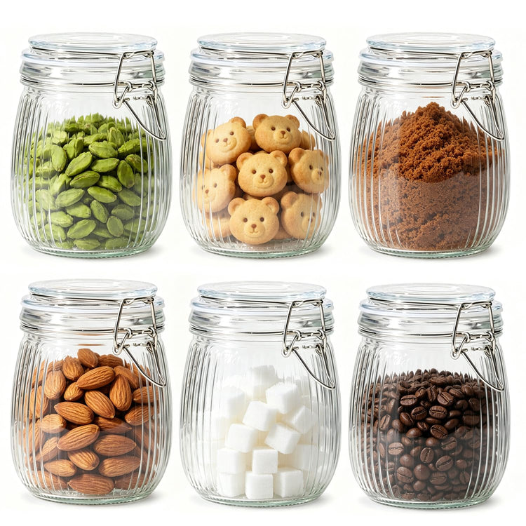 Ribbed Glass Mason Jars with Airtight Lids 25 oz 6 Pack Coffee (6 Count)