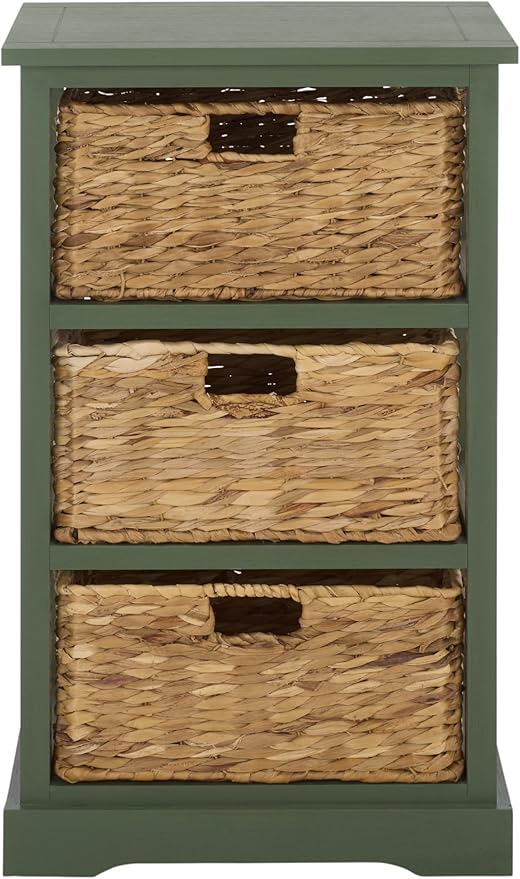 SAFAVIEH Home Collection – Halle Dusty Green 3-Drawer Basket Storage Side Table, Coastal Accent Design, Fully Assembled (AMH5738J)
