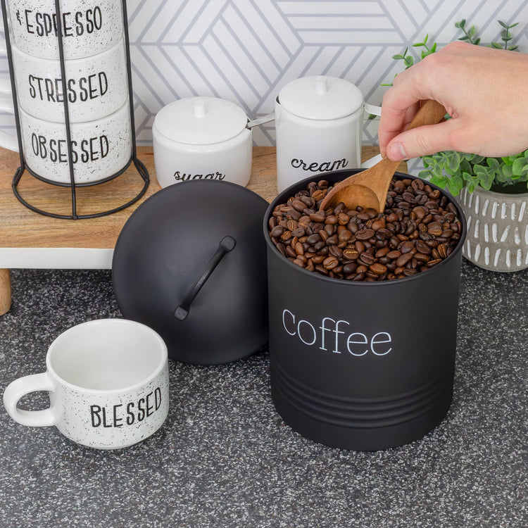 Enamelware Black Coffee Canister; Modern Farmhouse Style Coffee Storage for Kitchen