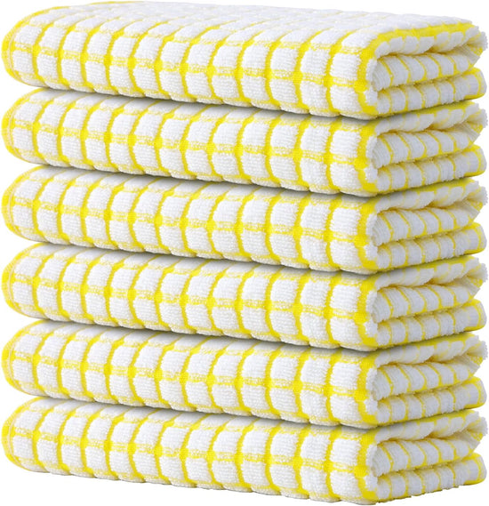 Kitinjoy Cotton 6 Pack Terry Kitchen Towels, 16 x 25 Inches Super Soft and Absorbent Dish Towels, Quick Drying Hand Towels for Kitchen Drying, Yellow - Nestoria