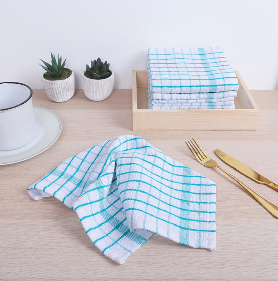 AMOUR INFINI Kitchen Dish Cloths Set of 8 - Ultra Soft, Highly Absorbent, Quick-Drying Terry Cotton Dishcloths 12"x12" Inch Wash & Cleaning Cloths for Kitchen & Dishwashing (Teal) - Nestoria