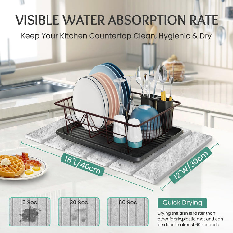 Stone Dish Drying Mat Collapsible Diatomaceous Earth Absorbent Mat Quick Dish Drying Pad Dish Rack Pad Match Any Counter to Multiple Usage for Kitchen