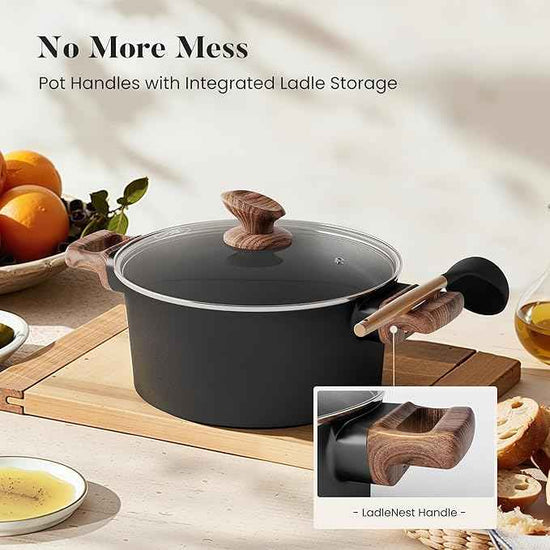 Kitchen Academy Ceramic Pots and Pans Set Non Stick - 10 Pcs Induction Cookware Set Non Toxic, Healthy Nonstick Black Cooking Pans Set, PFAS/PTFE/PFOA & PFOS Free