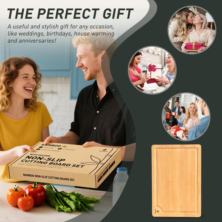 Bamboo Cutting Board Set Non Slip Feet with Holder Over Sink Kitchen Gadgets Seller 2025 First Apartment Must Haves Things Stuff Accessories House Warming Decor Housewarming Hostess Host Gifts (3 Count)