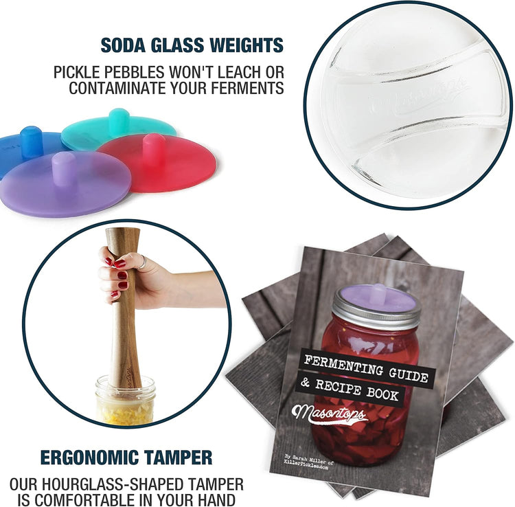 Masontops Complete Mason Jar Fermentation Kit - Easy Small/Regular Mouth Jars Vegetable Fermenting Set - DIY Equipment Essentials