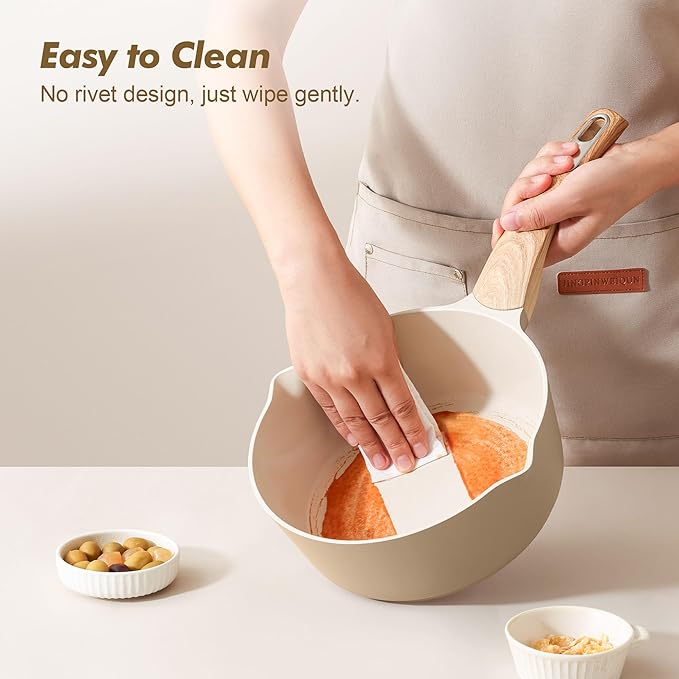 SENSARTE Ceramic Nonstick Sauce Pan with Lid, 2.5 Quart Saucepan with Double Spout, Large Cooking Pot, Non toxic Kitchen Sauce Pot, Non stick Saucier Pan, Induction Cookware, PFOA PTFE PFAS Free