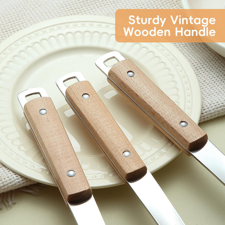 9pcs Cooking Utensils Set 304 Stainless Steel Kitchen Utensils with Wooden Hanlde Metal Kitchen Utensils Soup Ladle Set Dishwasher Safe Kitchen Essentials Set Kitchen Tool Set (9 Count)