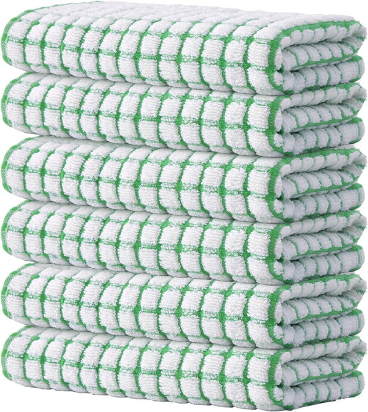Kitinjoy Cotton 6 Pack Terry Kitchen Towels, 16 x 25 Inches Super Soft and Absorbent Dish Towels, Quick Drying Hand Towels for Kitchen Drying, Green - Nestoria