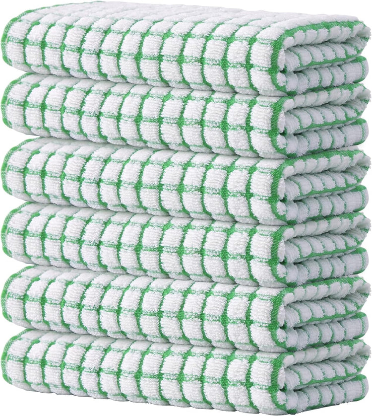 Kitinjoy Cotton 6 Pack Terry Kitchen Towels, 16 x 25 Inches Super Soft and Absorbent Dish Towels, Quick Drying Hand Towels for Kitchen Drying, Green - Nestoria