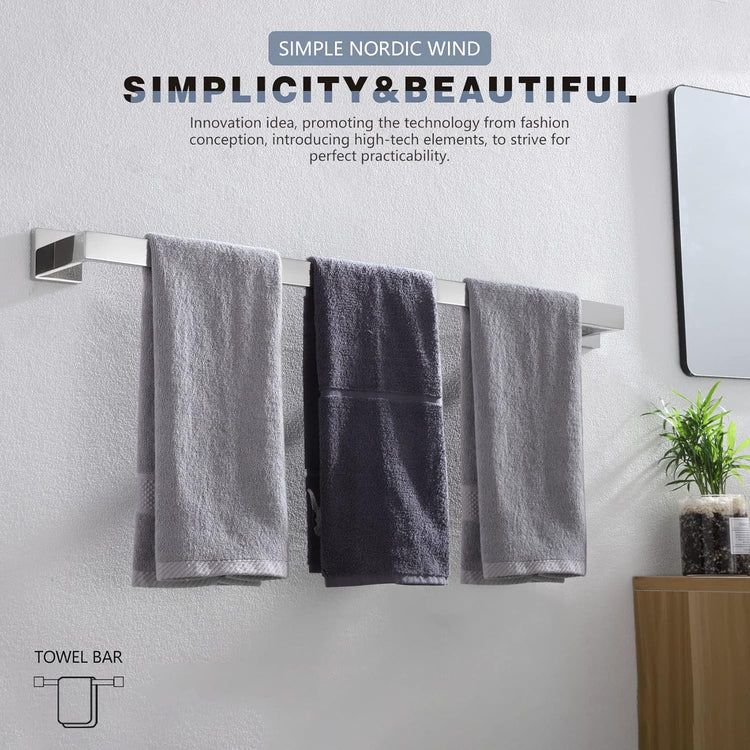 KOKOSIRI 32-Inch Single Towel Bar, Bathroom Kitchen Towel Holder, Wall Mounted SUS304 Stainless Steel Towel Rack, Polished Chrome, B4003CH-L32