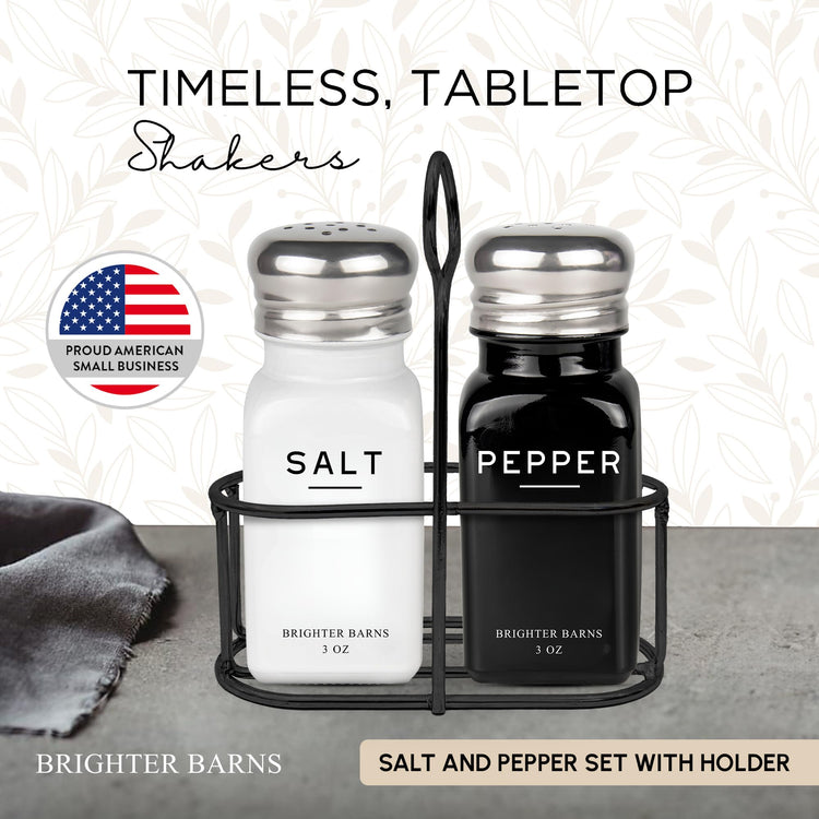 Farmhouse Salt and Pepper Shakers Set with Holder by Brighter Barns (2 Count)