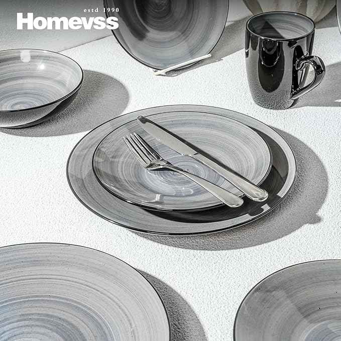 Stoneware Sonoma 16pc Dinnerware Set, Black + Speckled Spin Wash Grey