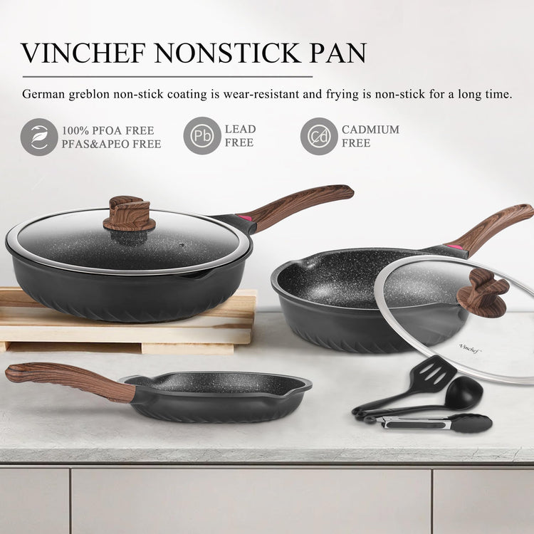 12PCS Nonstick Deep Frying Pan with Lid Cookware Set