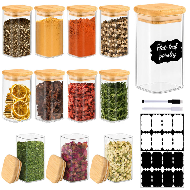 12 Pack 8 oz Square Glass Spice Jars with Lids and Labels (12 Count)