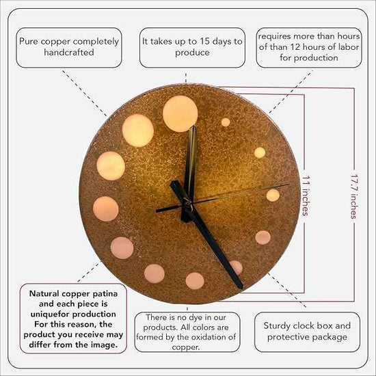 Handmade Pure Copper Wall Clock for Home Decoration, Decor Clock for Living Room, Bedroom and Kitchen, Rustic Decorative Mural Clock Art for Farmhouse (Circles of Time, 11)