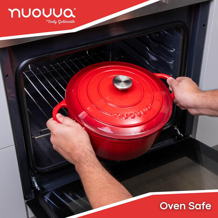 Cast Iron Dutch Oven with Lid – Non-Stick Ovenproof Enamelled Casserole Pot – Sturdy Dutch Oven Cookware – Red, 7.3-Quart, 30cm – by Nuovva - Nestoria
