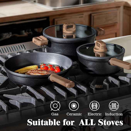 SENSARTE 20Pcs Nonstick Pots and Pans Set, Black Titanium Non Stick Cookware Set, Healthy Kitchen Cooking Set, Induction Compatible, Dishwasher Safe, PFOA/PFOS Free