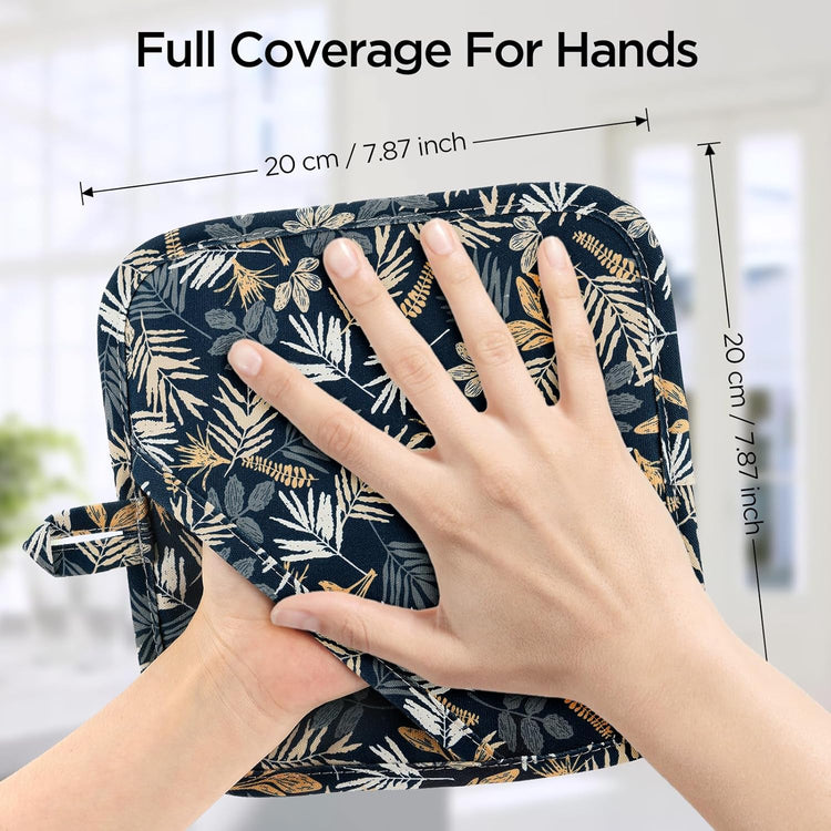 Pot Holders for Kitchen Heat Resistant Hot Pads for Countertops Oven Pot Holders Cotton Potholders for Kitchen Cooking Baking (Blue Leaves)