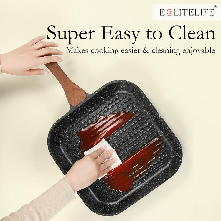 Nonstick Grill Pan with Lid & Tongs for Stove Tops