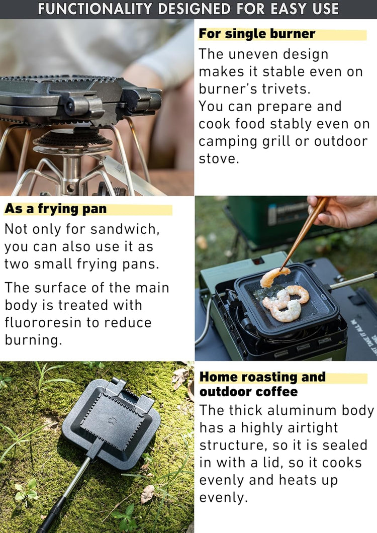 camping moon Sandwich Maker Hot Sand Single Burner Gas Fire Open Fire Compact Aluminum TT-1315 (Black w/bag)