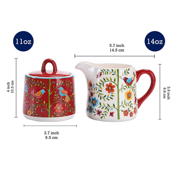 Red Spring Bird Ceramic Sugar and Creamer Set